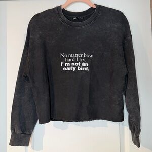 Zara Acid Wash Graphic Cropped Pullover Raw Hem Sweatshirt S